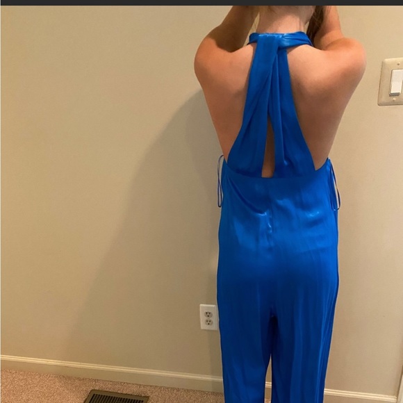 NEW ZARA Blue Flowing Satin Effect Jumpsuit - Picture 12 of 12